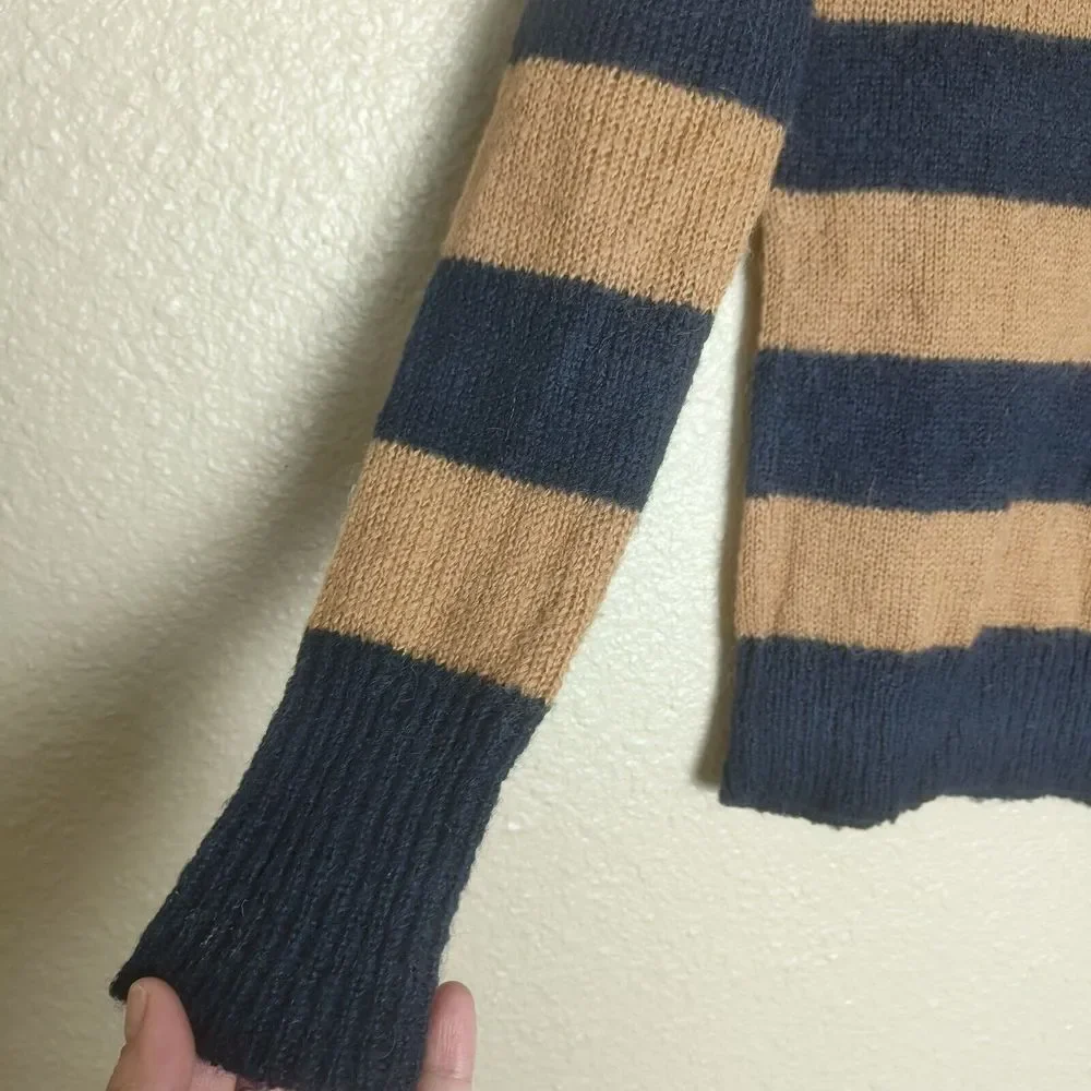 J Crew Size Large V Neck‎ Navy Blue Women's Merino Wool Sweater Long Sleeve